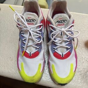 Nike Air Max 270 React in White, Pink, and Yellow